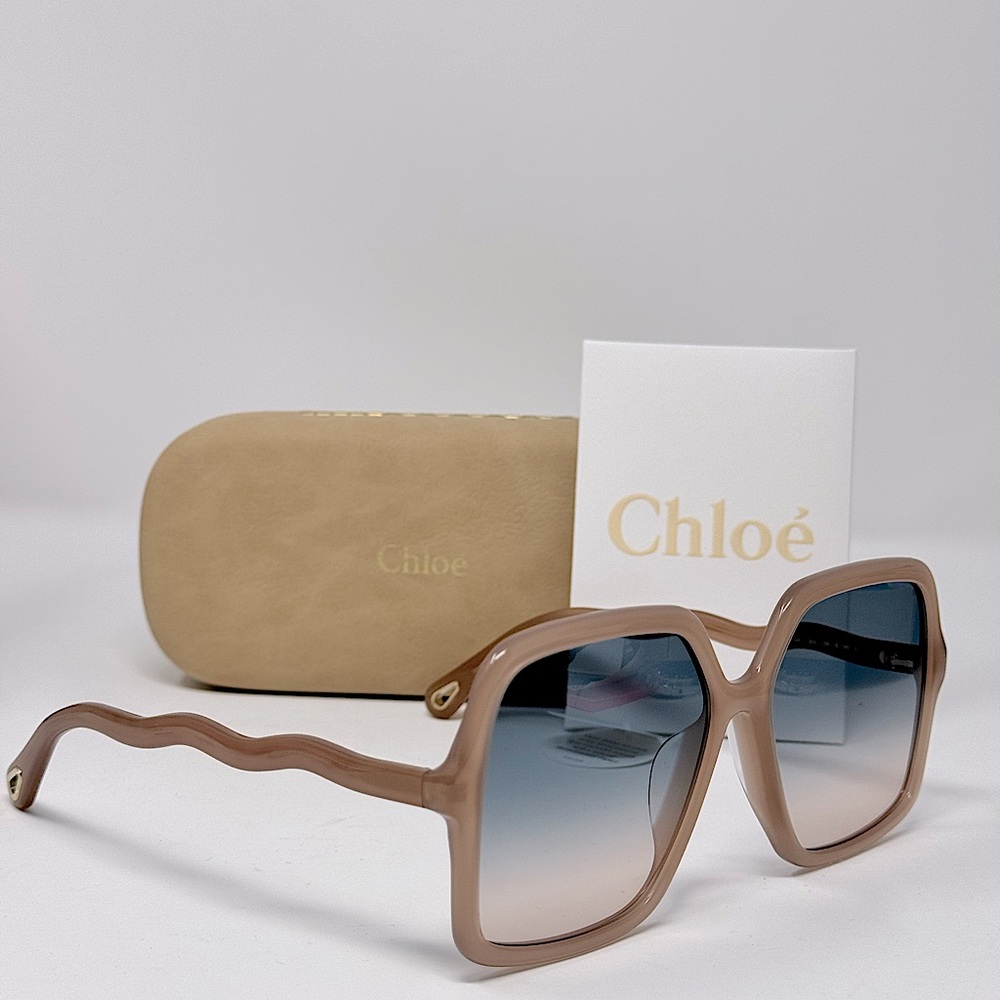 NEW Chloé Women's Beige Square Sunglasses Shades Size 58-17-145 W/CASE Orig $410
